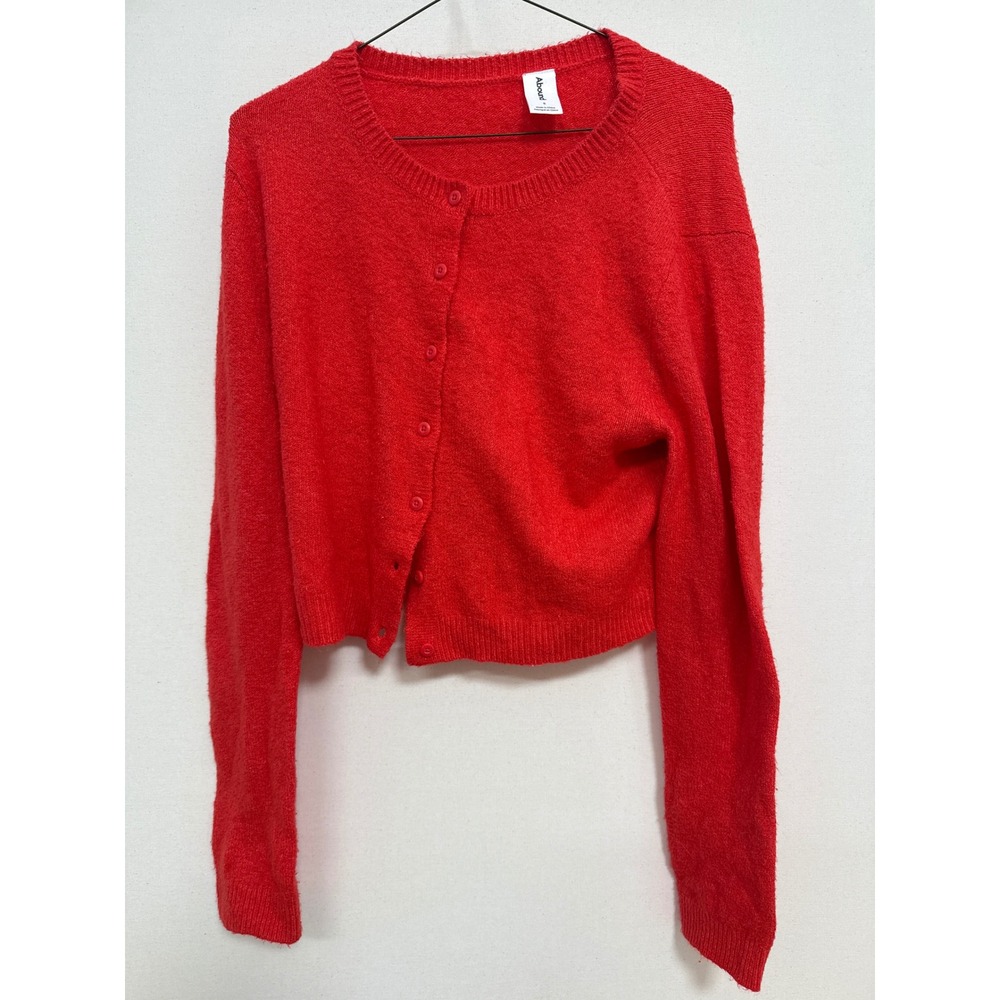 Abound Red Cropped Cardigan Sweater Womens Size S Long Sleeve Button Up Knit